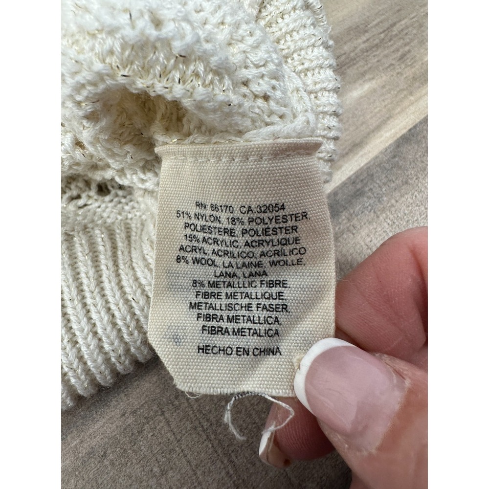 Anthropologie Kachel Shimmer Crochet Short Sleeve Sweater Size Small Offwhite - Picture 8 of 11